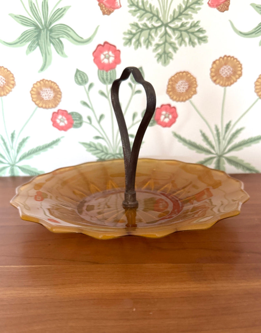 Pretty Rare Vintage French Amber Glass Cake Stand | Retro Mid-Century Kitchenalia