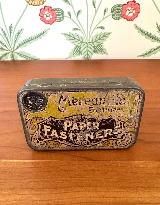 Vintage Gold & Navy Paper Fasteners Tin – Elegant Haberdashery or Office Collectable