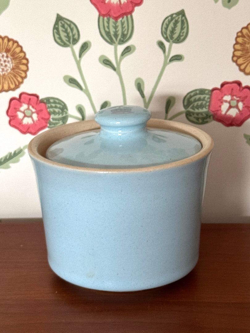 Langley Mill Pastel Blue Stoneware Jam/Sugar Pot – Vintage Kitchenware for Cottage Decor