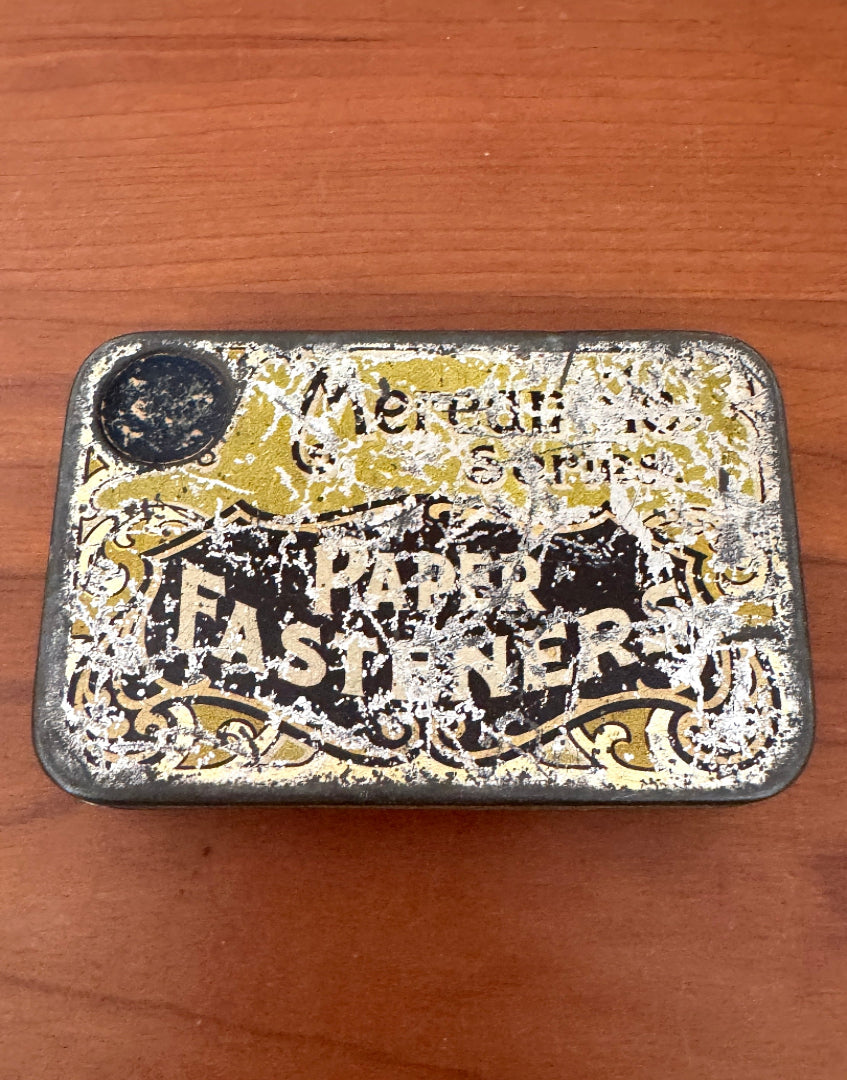 Vintage Gold & Navy Paper Fasteners Tin – Elegant Haberdashery or Office Collectable