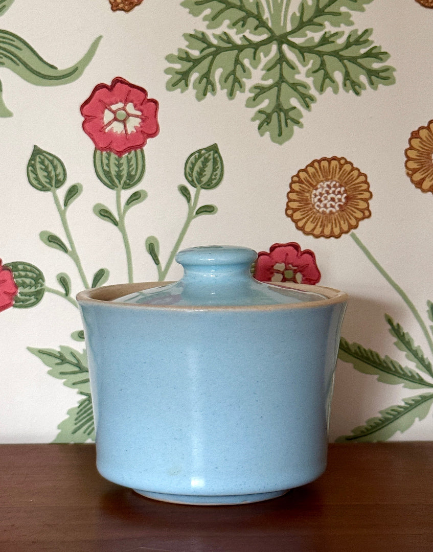 Langley Mill Pastel Blue Stoneware Jam/Sugar Pot – Vintage Kitchenware for Cottage Decor