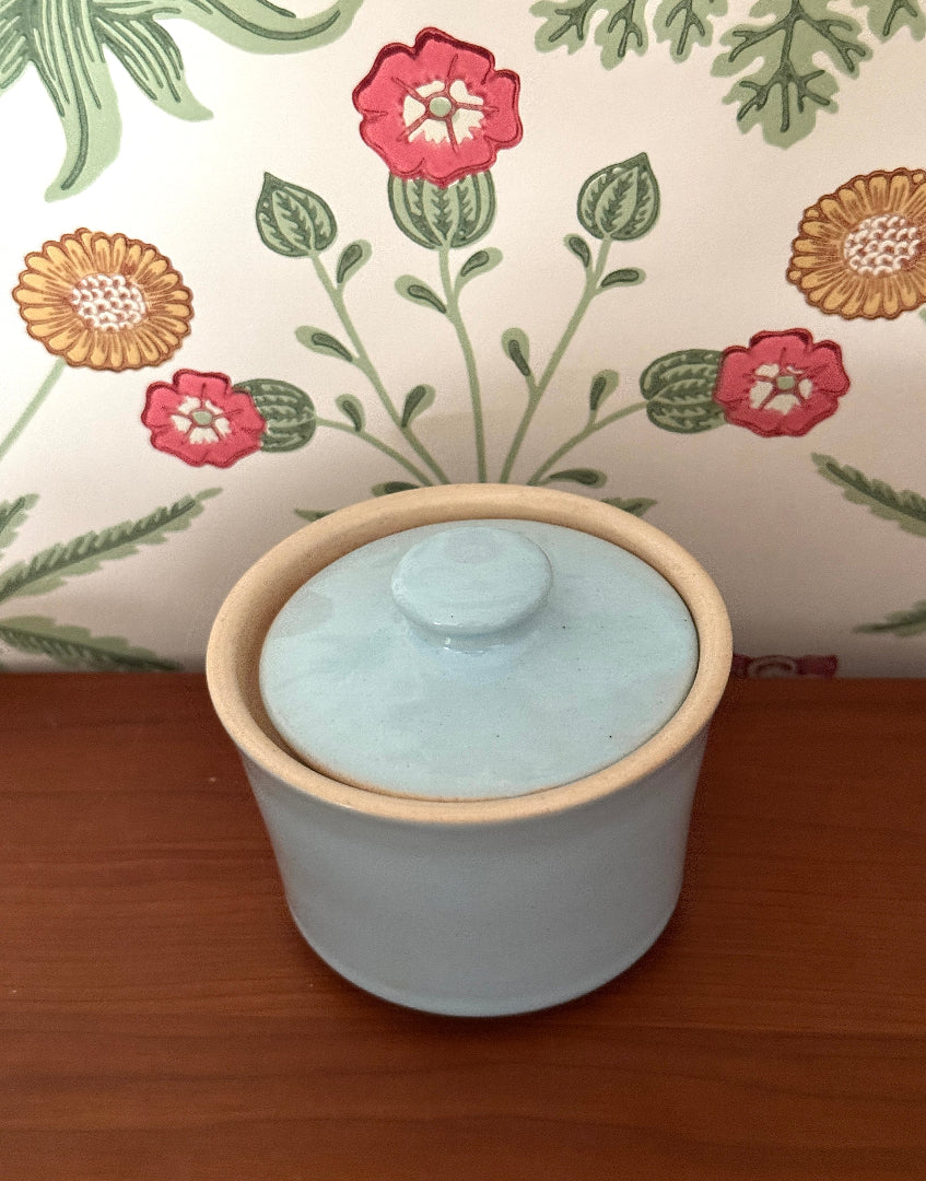 Langley Mill Pastel Blue Stoneware Jam/Sugar Pot – Vintage Kitchenware for Cottage Decor