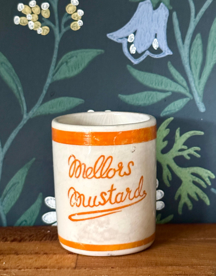 Highly Collectable Mellor’s Mustard Ceramic Pot | 1920s Antique Kitchenalia - Orange & White