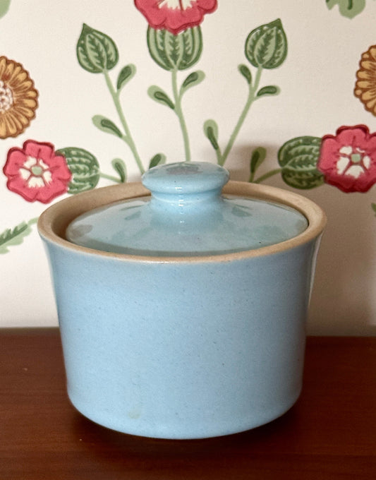 Langley Mill Pastel Blue Stoneware Jam/Sugar Pot – Vintage Kitchenware for Cottage Decor