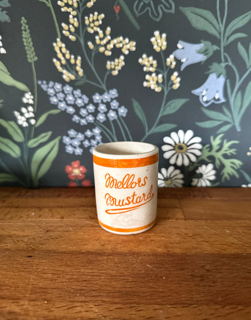 Highly Collectable Mellor’s Mustard Ceramic Pot | 1920s Antique Kitchenalia - Orange & White