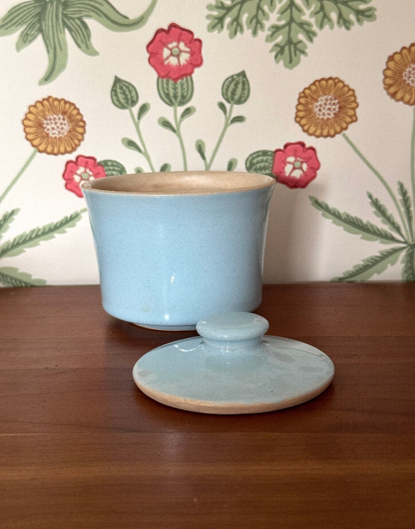 Langley Mill Pastel Blue Stoneware Jam/Sugar Pot – Vintage Kitchenware for Cottage Decor