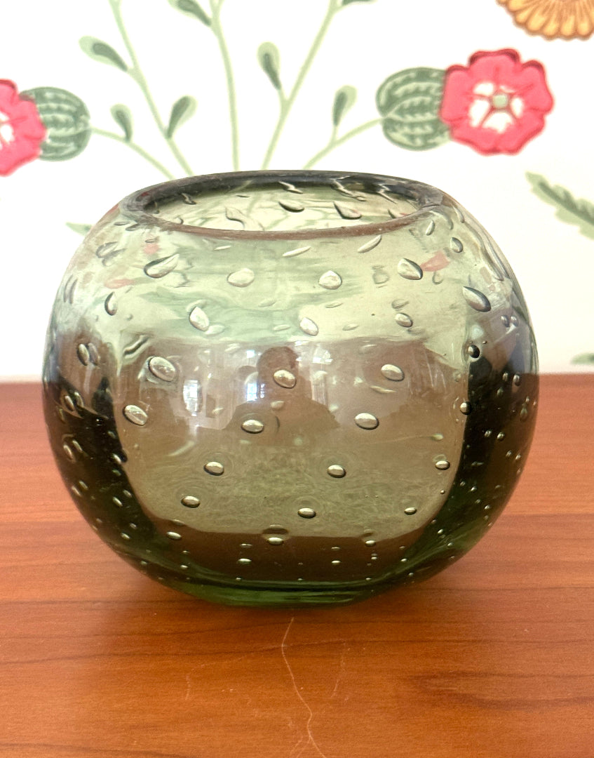 Whitefriars Sea Green Controlled Bubble Glass Vase | 1949-1950s Vintage Collectable