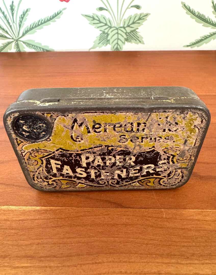 Vintage Gold & Navy Paper Fasteners Tin – Elegant Haberdashery or Office Collectable