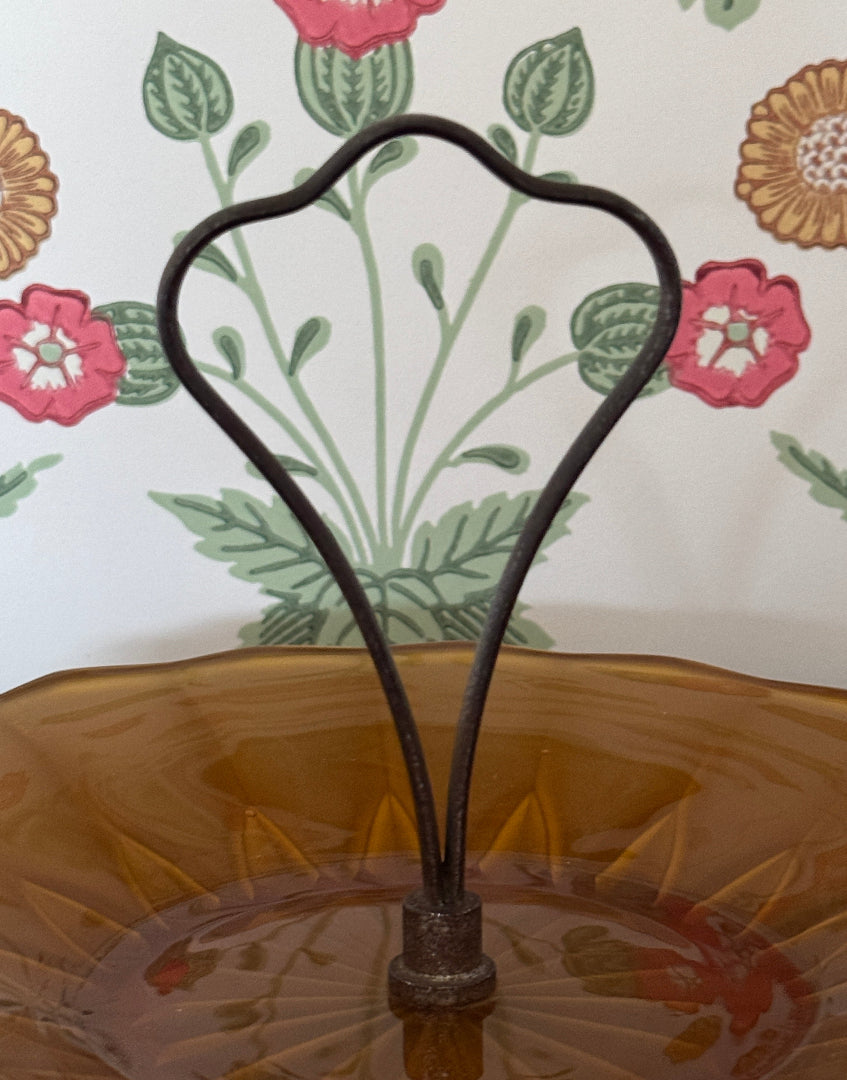 Pretty Rare Vintage French Amber Glass Cake Stand | Retro Mid-Century Kitchenalia