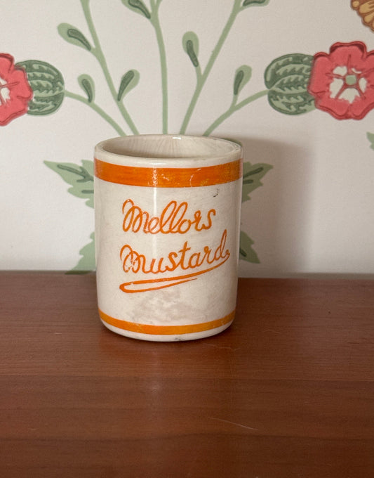 Highly Collectable Mellor’s Mustard Ceramic Pot | 1920s Antique Kitchenalia - Orange & White