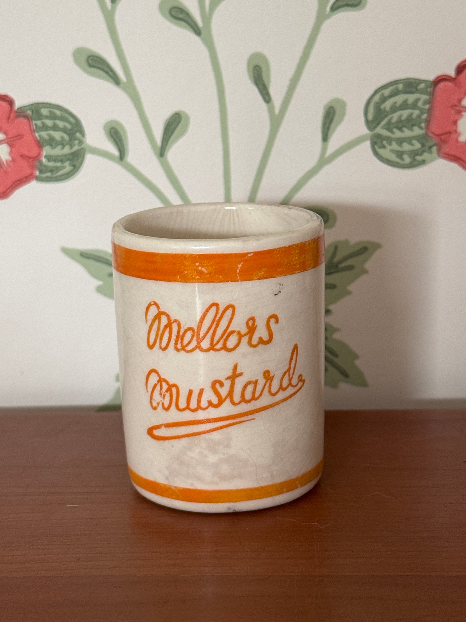 Highly Collectable Mellor’s Mustard Ceramic Pot | 1920s Antique Kitchenalia - Orange & White