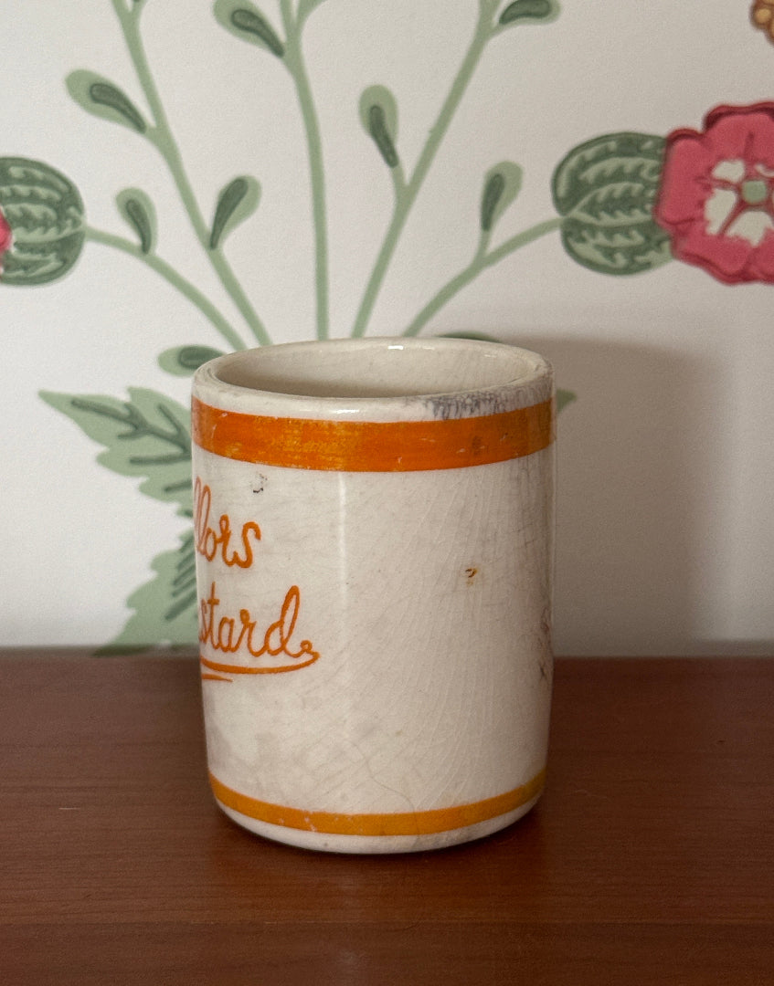 Highly Collectable Mellor’s Mustard Ceramic Pot | 1920s Antique Kitchenalia - Orange & White