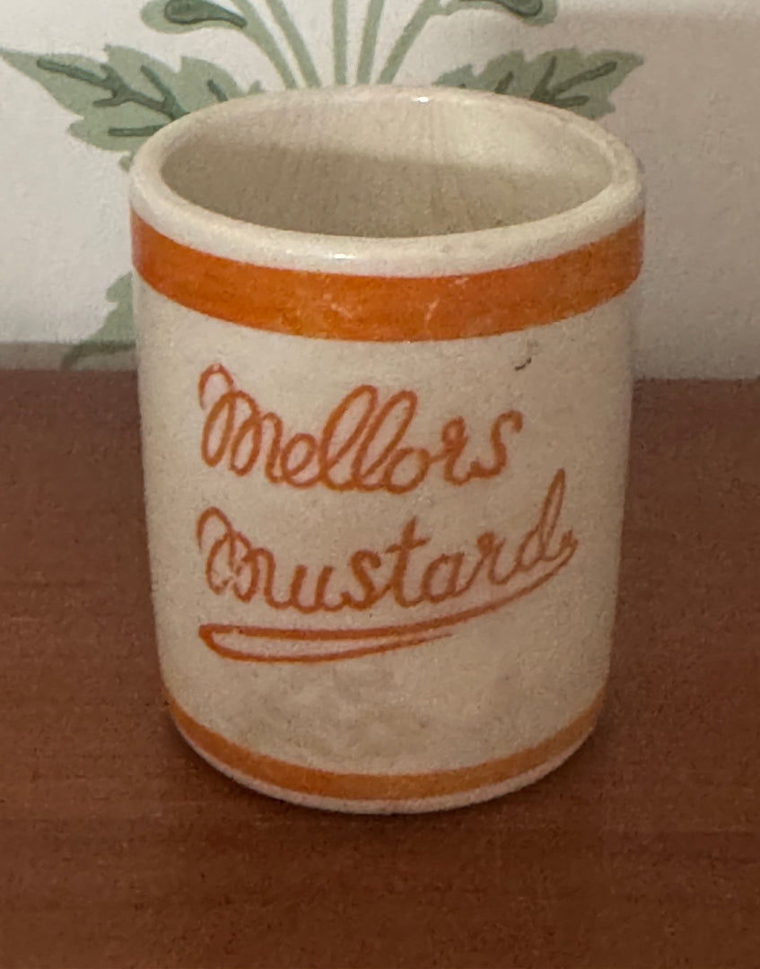 Highly Collectable Mellor’s Mustard Ceramic Pot | 1920s Antique Kitchenalia - Orange & White