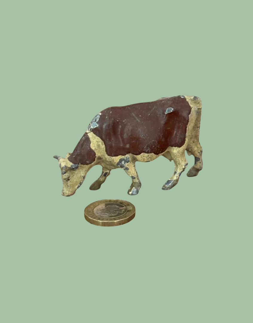 1920s John Hill & Co Cream & Black Grazing Cow Lead Farm Figure