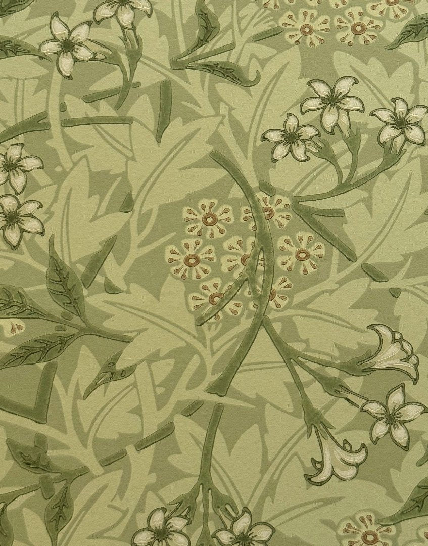 William Morris Framed Print Sourced from The Morris & Co. Archive Wallpaper Sample Book - 'Jasmine' (Sage/Leaf)