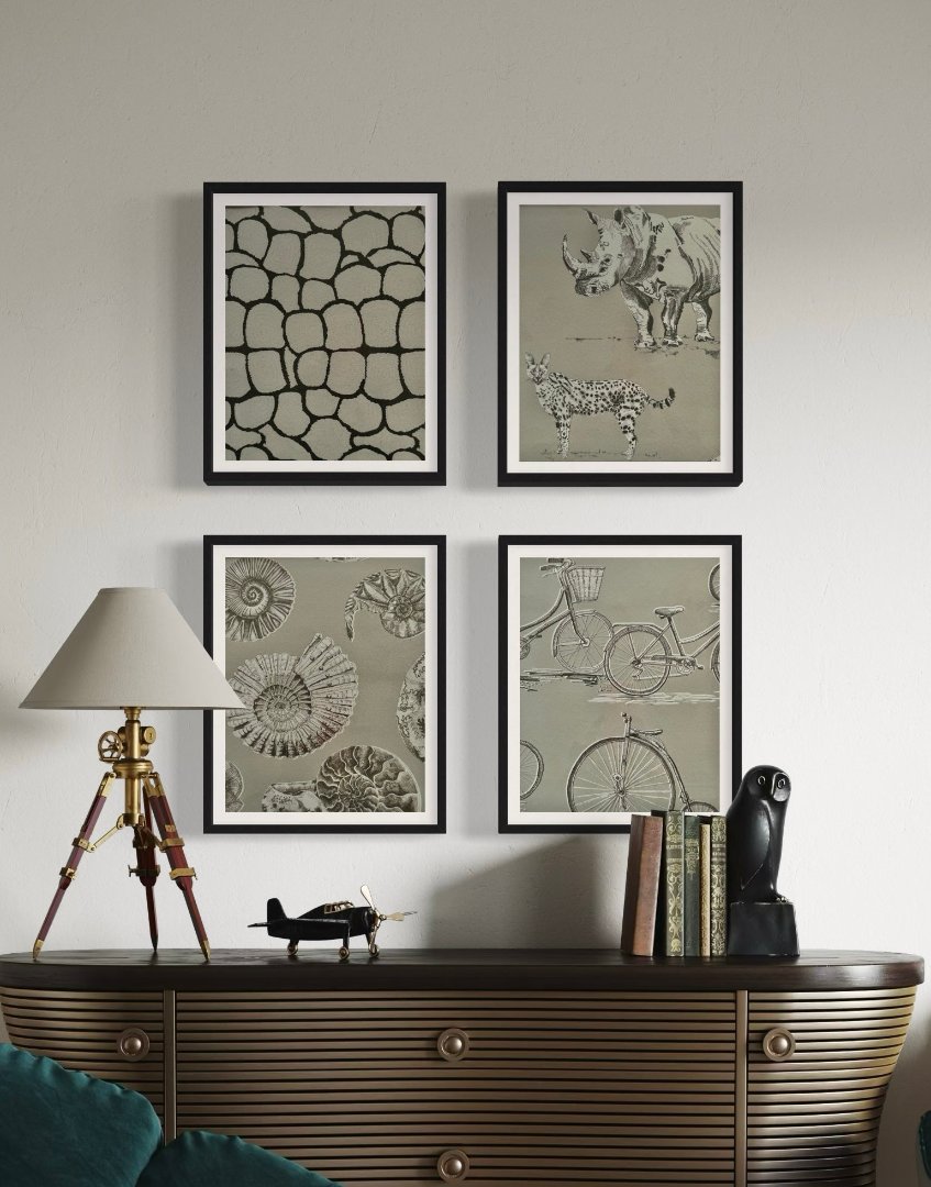 Framed Wall Art Print Sourced Voyage Maison Natural History Vol 1 Archive Wallpaper Sample Book - Fossillium (Sepia)