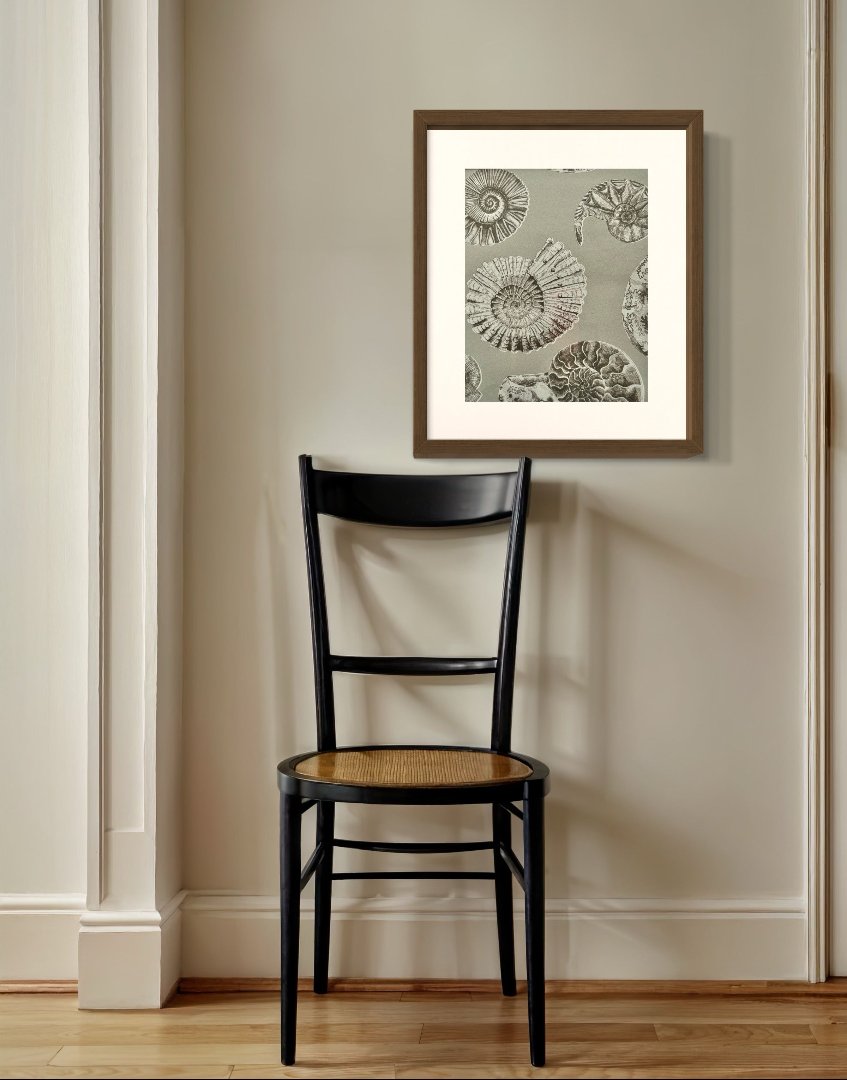 Framed Wall Art Print Sourced Voyage Maison Natural History Vol 1 Archive Wallpaper Sample Book - Fossillium (Sepia)