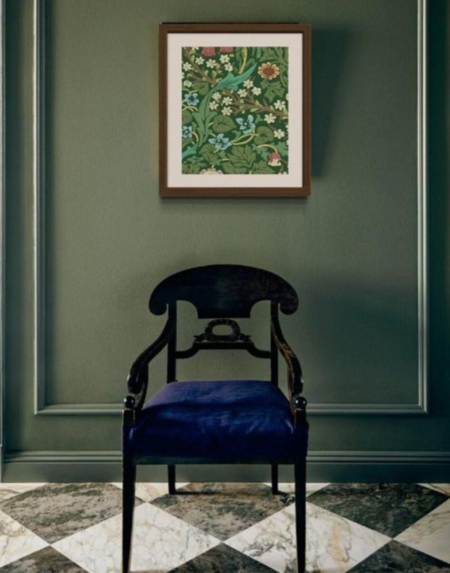 William Morris Wall Art  Framed Print Sourced from The Morris & Co. Archive Wallpaper Sample Book - 'Blackthorn' Green