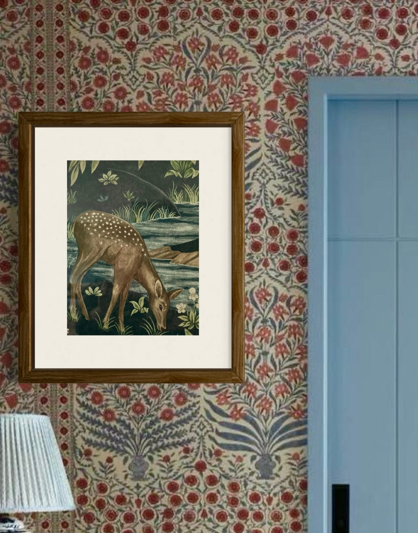 William Morris Wall Art Framed Print Sourced from Morris & Co. Archive Wallpaper Sample Book - The Brook (Deer)