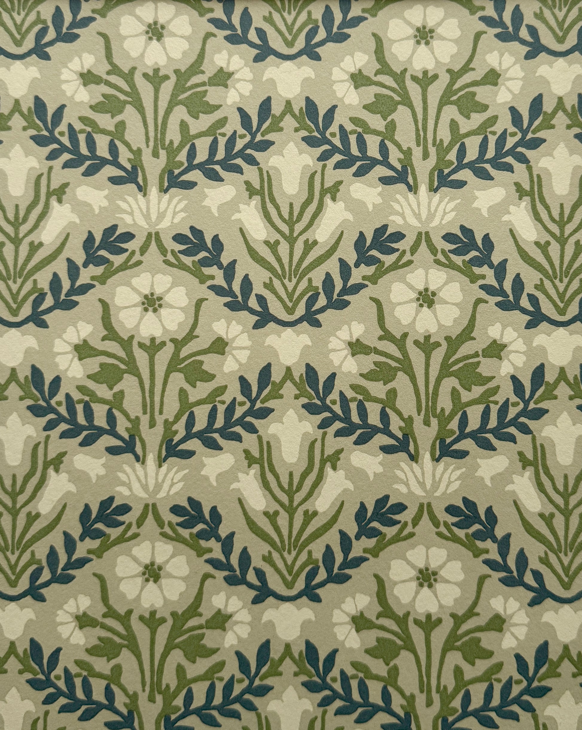 'Bellflowers – Grey & Fennel’ Vintage William Morris Unique Wall Art | Subtle Floral Framed Arts & Crafts Floral Print