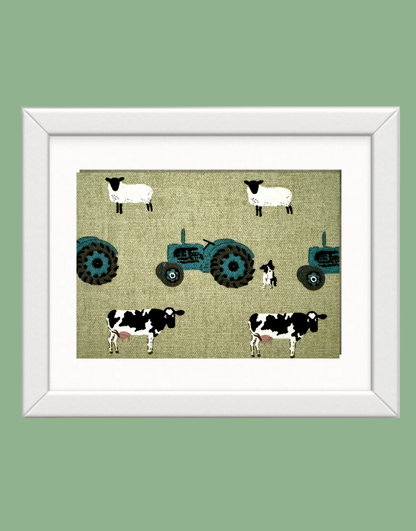 Framed children’s & countryside themed unique wall art from Sophie Allport fabric collection - On the Farm