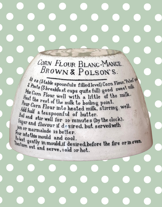 1910 -1920’s Vintage Brown & Polson’s Corn Flour Blancmange Mould with Printed Recipe | Highly Collectable Kitchenalia