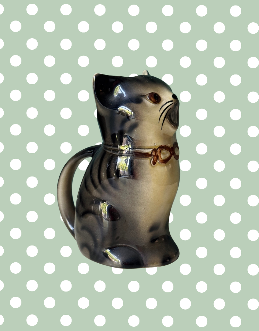 Characterful Grey Tabby Cat Jug | Vintage Tony Wood Staffordshire Pottery Collectible