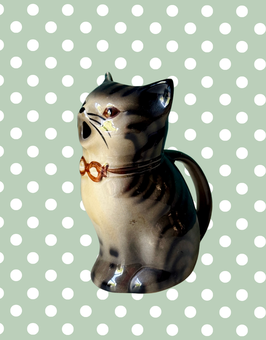 Characterful Grey Tabby Cat Jug | Vintage Tony Wood Staffordshire Pottery Collectible