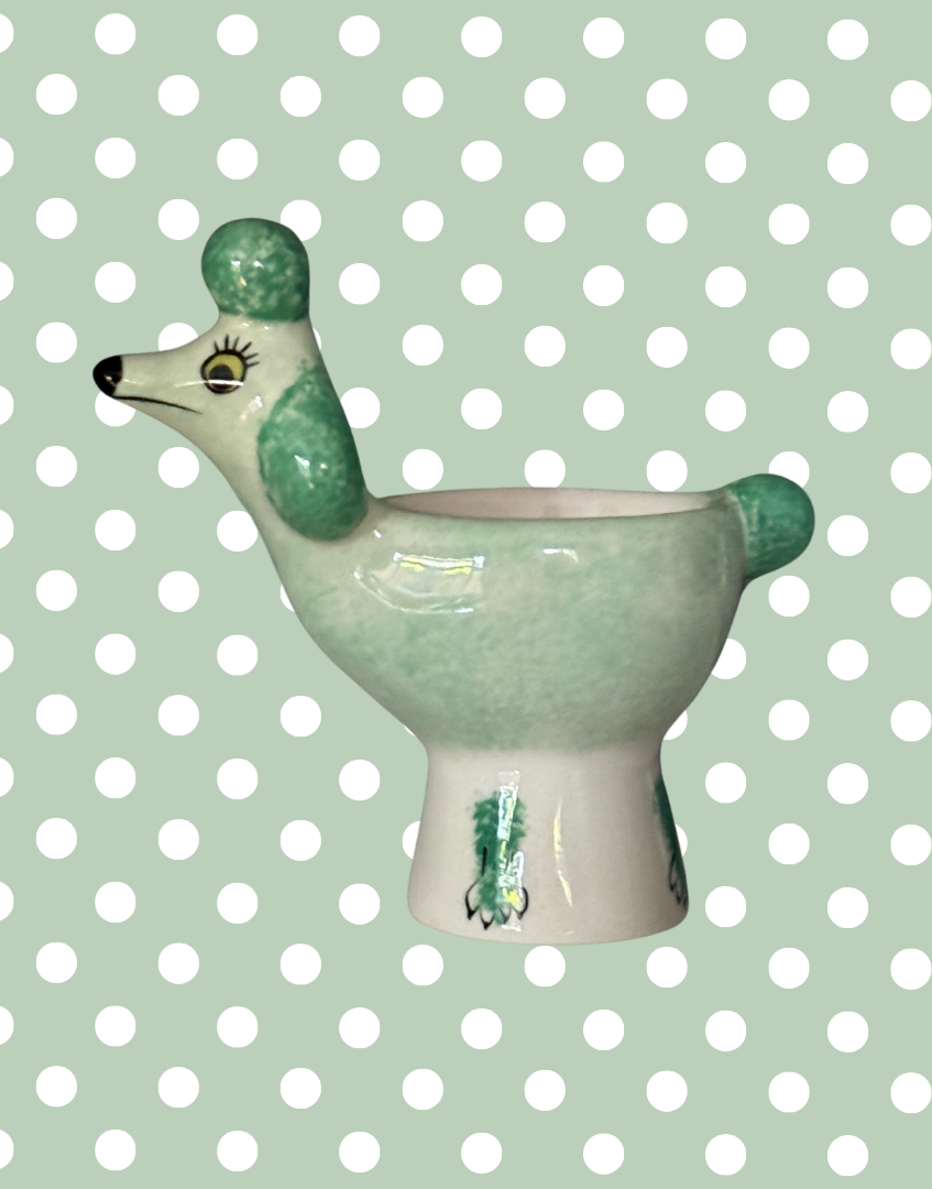 Hannah Turner Mint Green Poodle Ceramic Egg Cup | Rare British Vintage Kitchenalia Collectable
