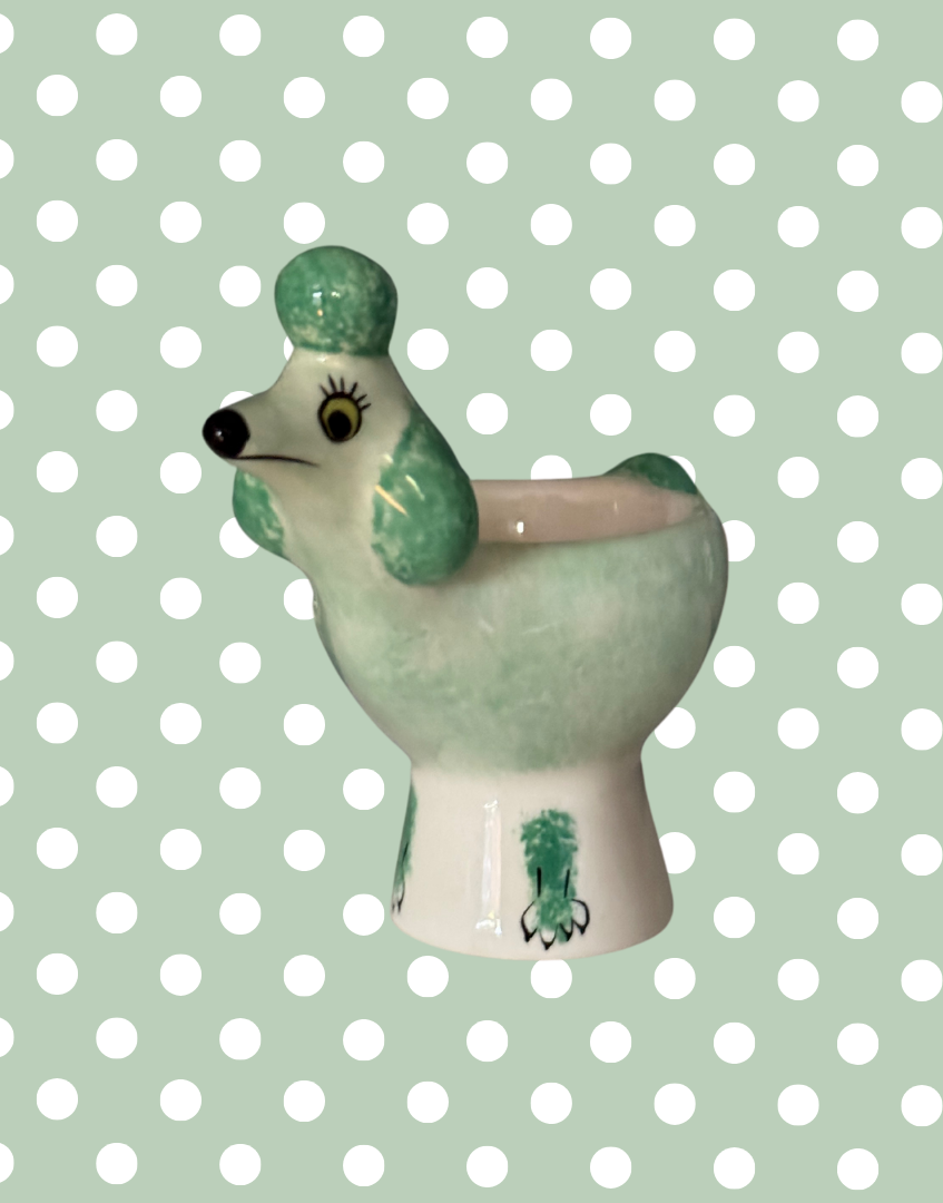 Hannah Turner Mint Green Poodle Ceramic Egg Cup | Rare British Vintage Kitchenalia Collectable