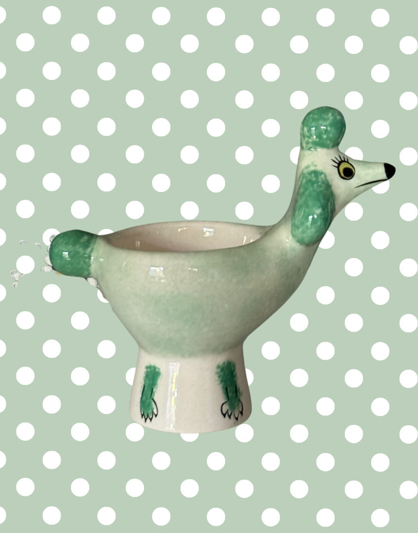 Hannah Turner Mint Green Poodle Ceramic Egg Cup | Rare British Vintage Kitchenalia Collectable