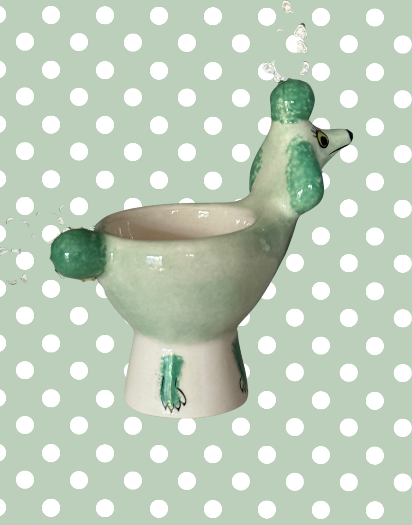 Hannah Turner Mint Green Poodle Ceramic Egg Cup | Rare British Vintage Kitchenalia Collectable
