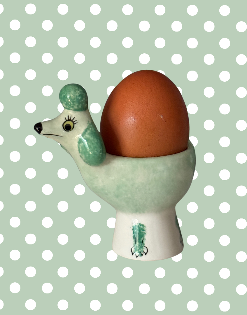 Hannah Turner Mint Green Poodle Ceramic Egg Cup | Rare British Vintage Kitchenalia Collectable