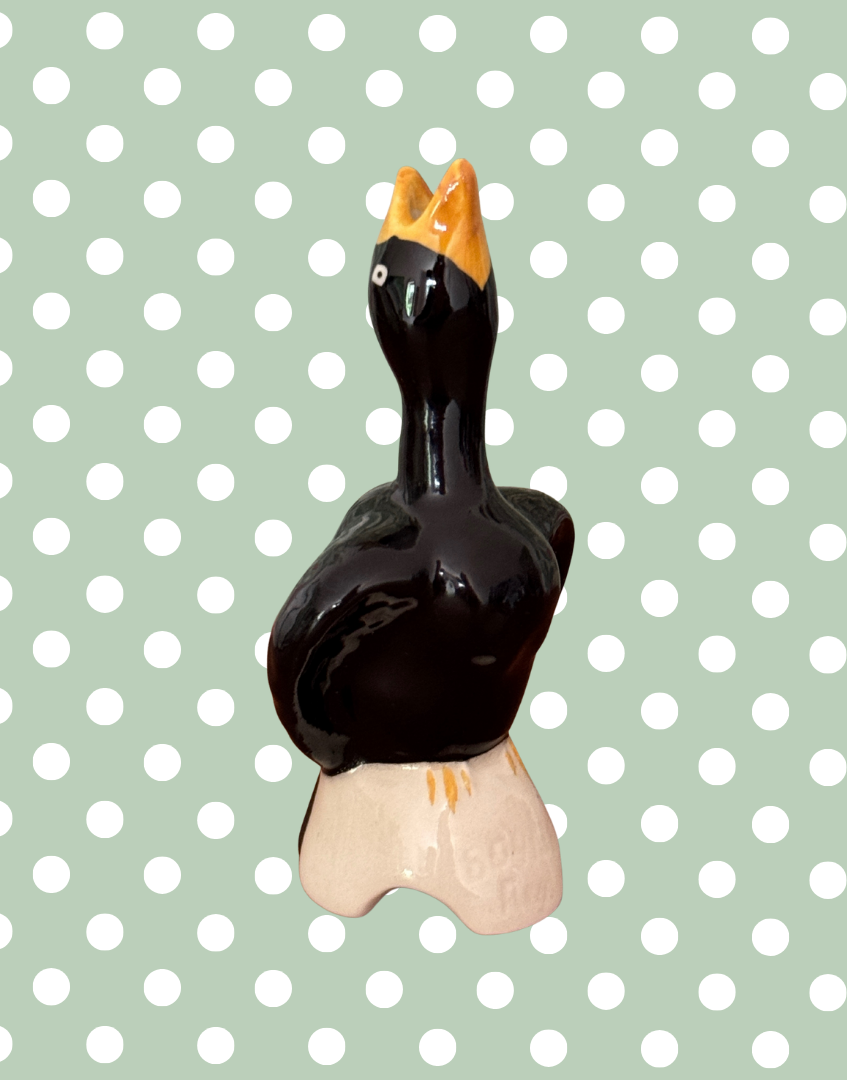 Highly Collectible Black & Yellow Pie Bird on White Perch | Mid-Century British Traditional Baking Design