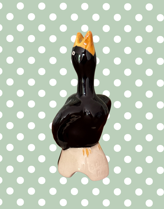 Highly Collectible Black & Yellow Pie Bird on White Perch | Mid-Century British Traditional Baking Design