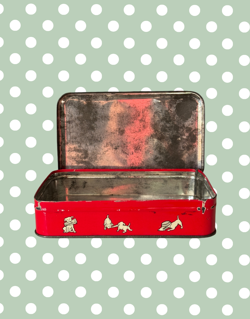 1950s Benson’s Cheeky Puppy Vintage Tin | Mid-Century Confectionery Advertising Prop and Collectable