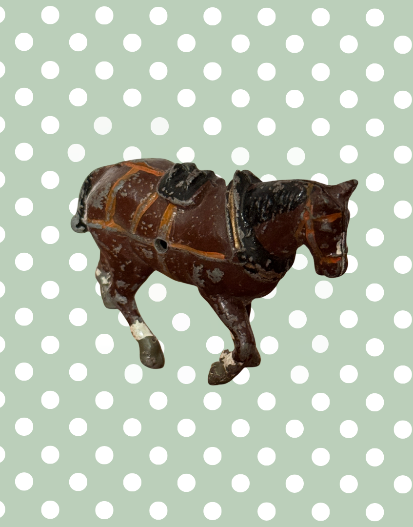 Large Standing Brown Working Cart Horse (Version 1) | Crescent Toys Vintage Lead Horse (England)

