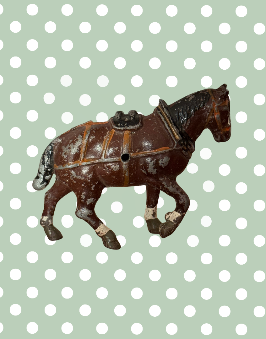 Large Standing Brown Working Cart Horse (Version 1) | Crescent Toys Vintage Lead Horse (England)

