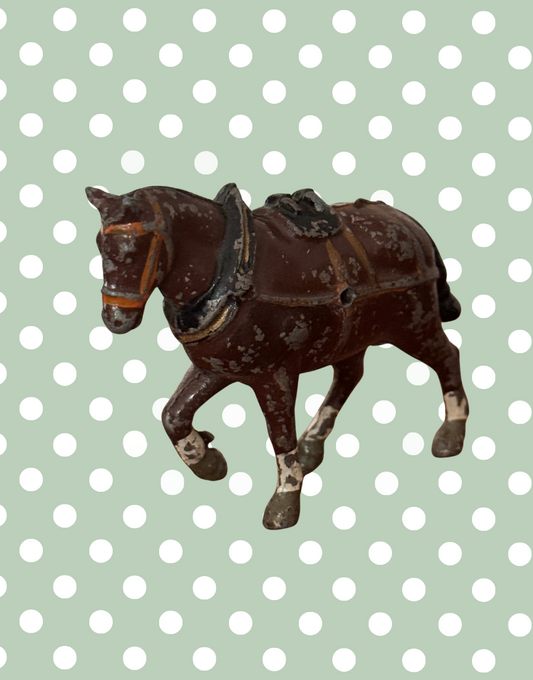 Large Standing Brown Working Cart Horse (Version 1) | Crescent Toys Vintage Lead Horse (England)

