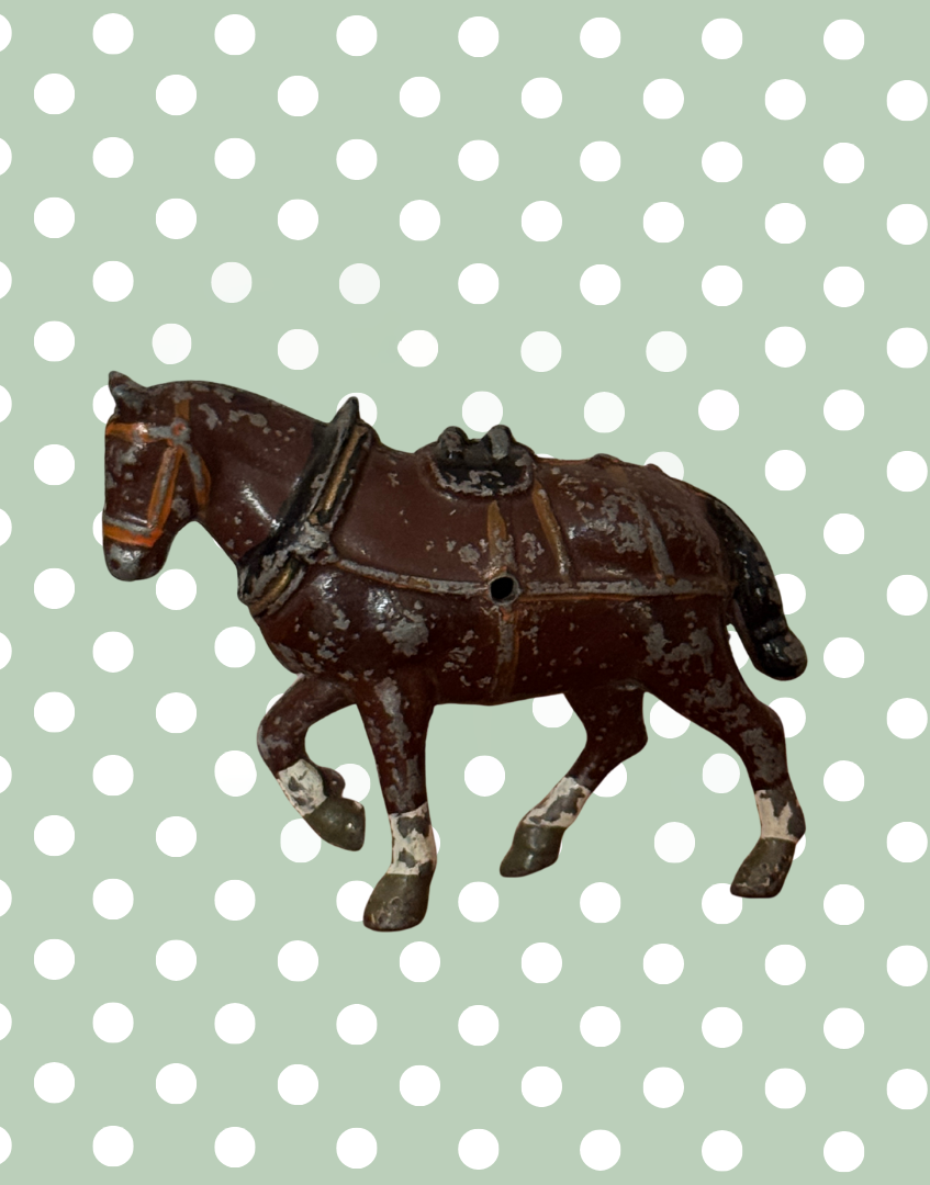 Large Standing Brown Working Cart Horse (Version 1) | Crescent Toys Vintage Lead Horse (England)


