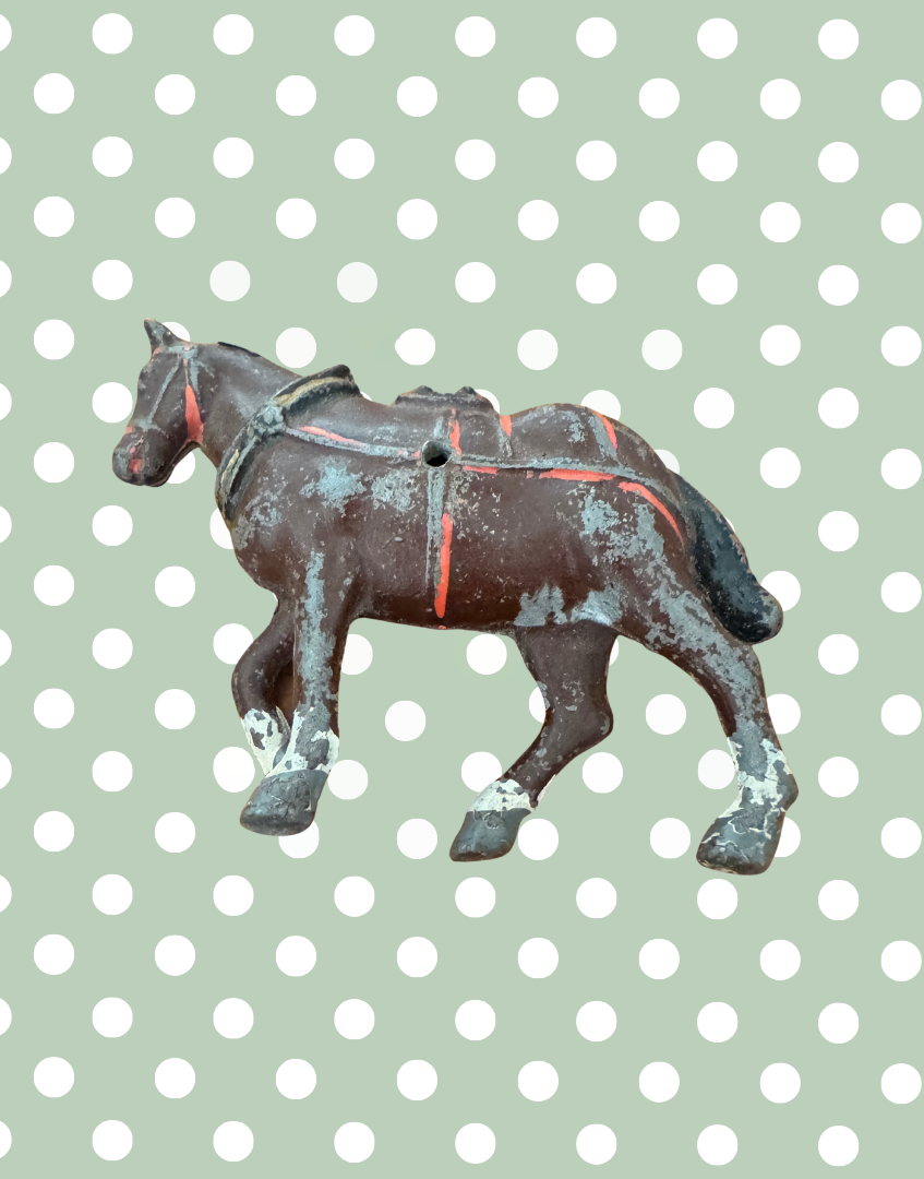 Large Standing Brown Working Cart Horse (Version 2) | Crescent Toys Vintage Lead Horse (England)