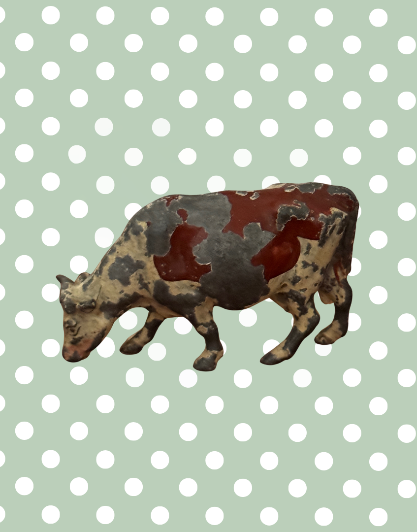Large Standing Brown & White Cow Figurine | Crescent Toys Vintage Lead Farm Animal (England)