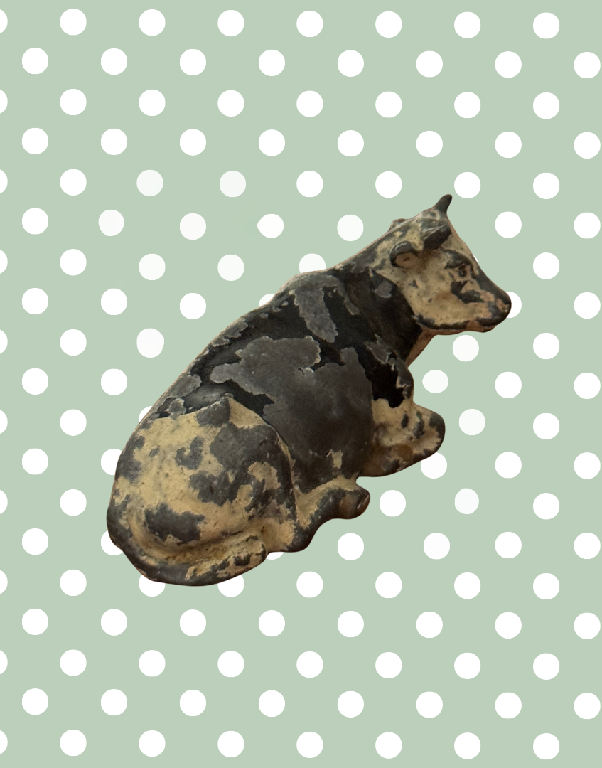 Large Laying Down Black & White Cow Figurine | Crescent Toys Vintage Lead Animal (England)