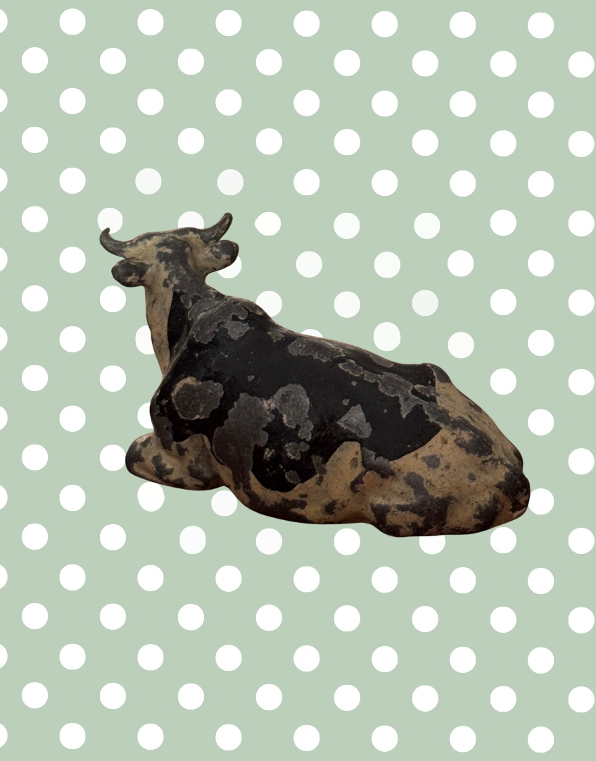 Large Laying Down Black & White Cow Figurine | Crescent Toys Vintage Lead Animal (England)