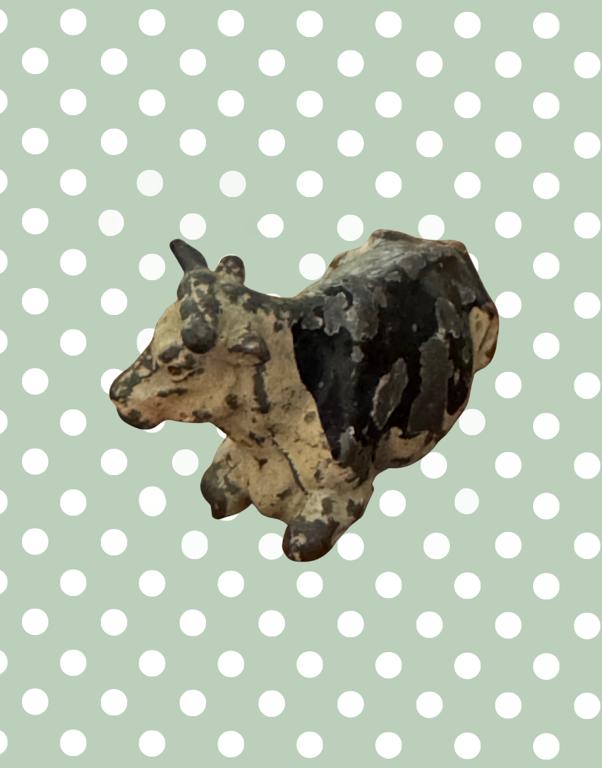 Large Laying Down Black & White Cow Figurine | Crescent Toys Vintage Lead Animal (England)