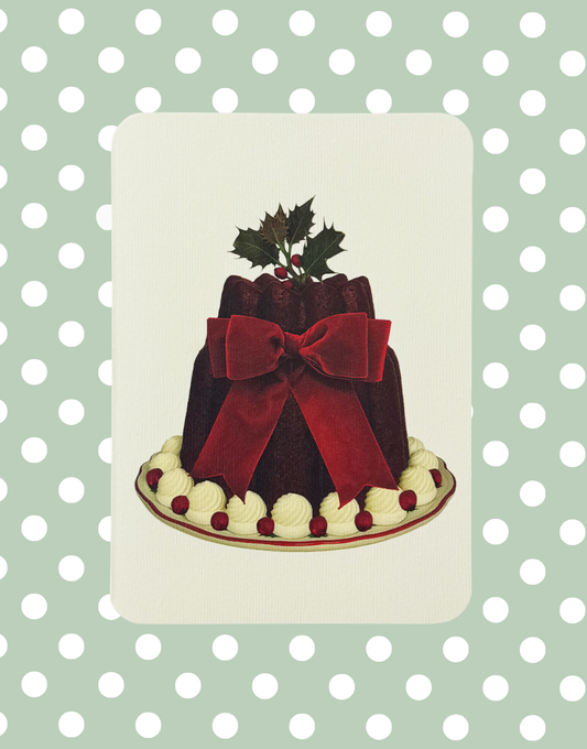 Christmas Plum Pudding Red Velvet Bow Greeting Card | Alexandra Simms for Canonbury Press
