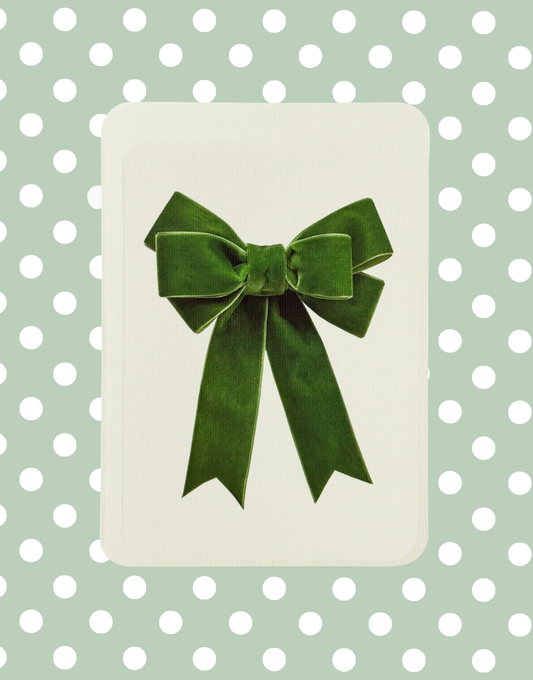 Green Plush Velvet Bow Christmas Greeting Card | Alexandra Simms for Canonbury Press