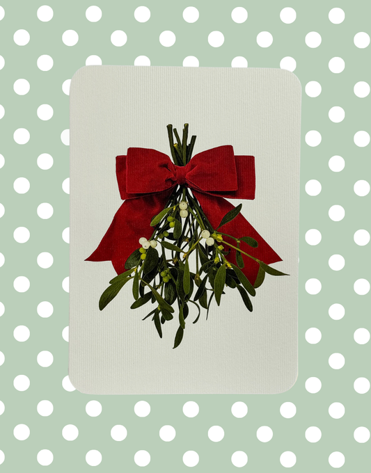 Classic Mistletoe and Red Ribbon Festive Greeting Card | Alexandra Simms for Canonbury Press