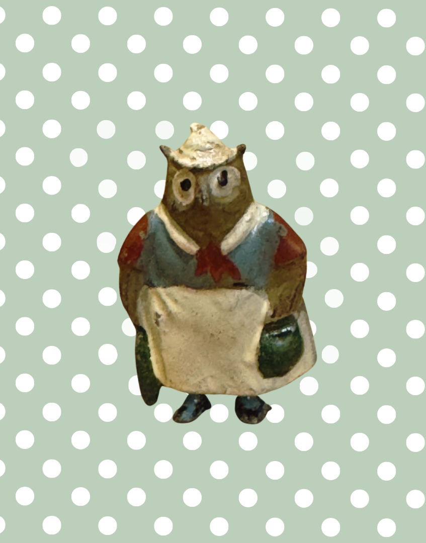 Granny Owl Britains miniature antique hand painted lead figure