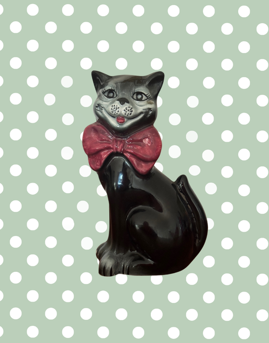 Mid Century Characterful Black Cat Decanter 1950s Kitsch Noir Ceramic 